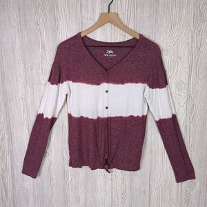 Justice Girls XL Striped Tie Dye Knotted Long Sleeve Shirt Top Purple White